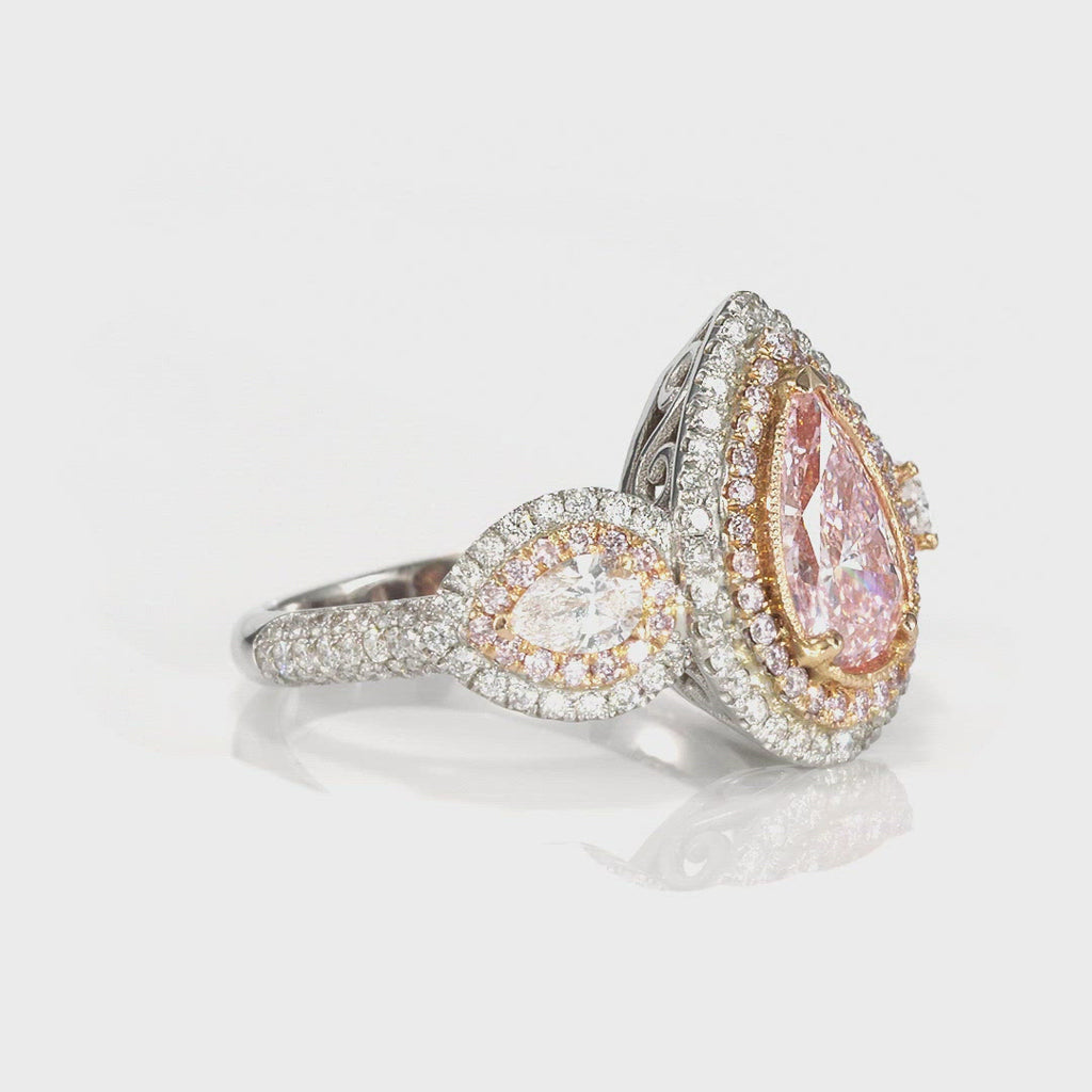 Padparadscha Pear Sapphire Argyle Pink Diamond Halo Ring – Deliqa Gems